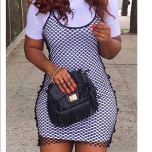 White T-Shirt dress with Fishnet overlay